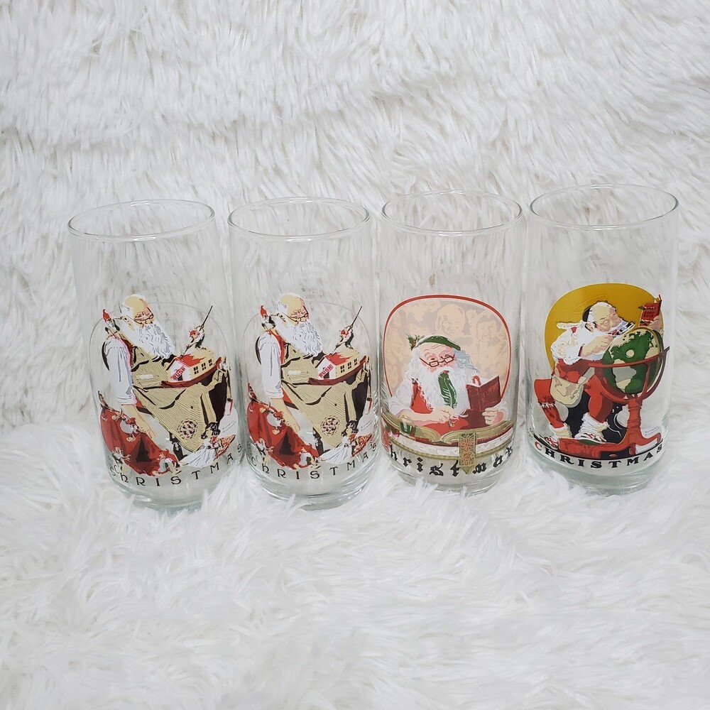 Norman Rockwell Christmas Glasses Set of 4